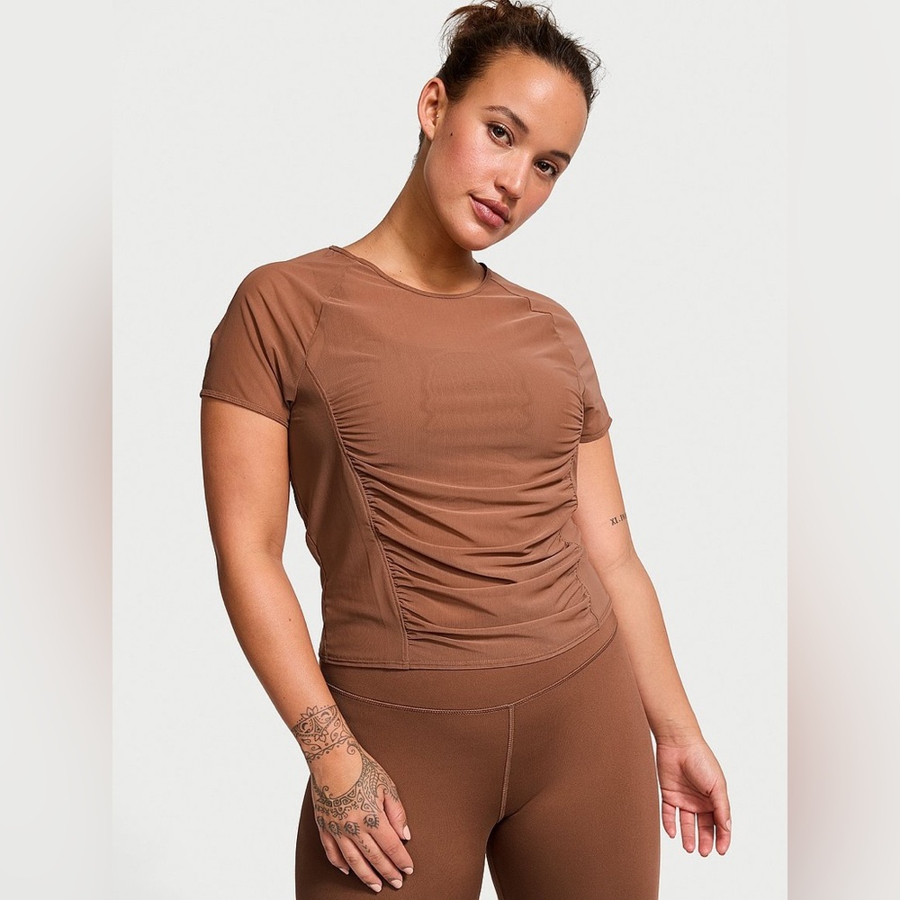 *SALE* NWT Victoria’s Secret Mesh Ruched Tee in Caramel